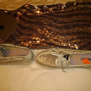 Cute silver glittery Sperry Top-Siders boat shoes